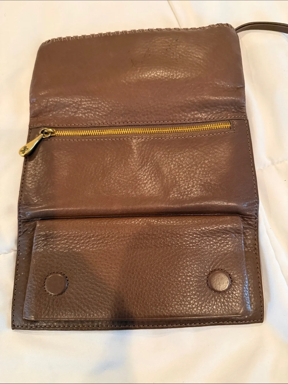 HOBO Brown Leather Fold-Over Wallet with Whipstitch Trim